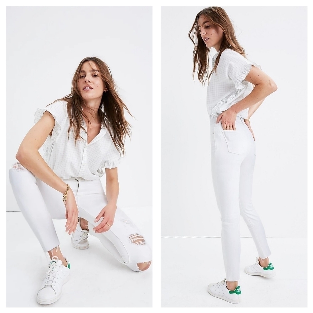 Madewell White 9" High Rise Skinny Crop Jeans Women's Plus Size 32 Distressed